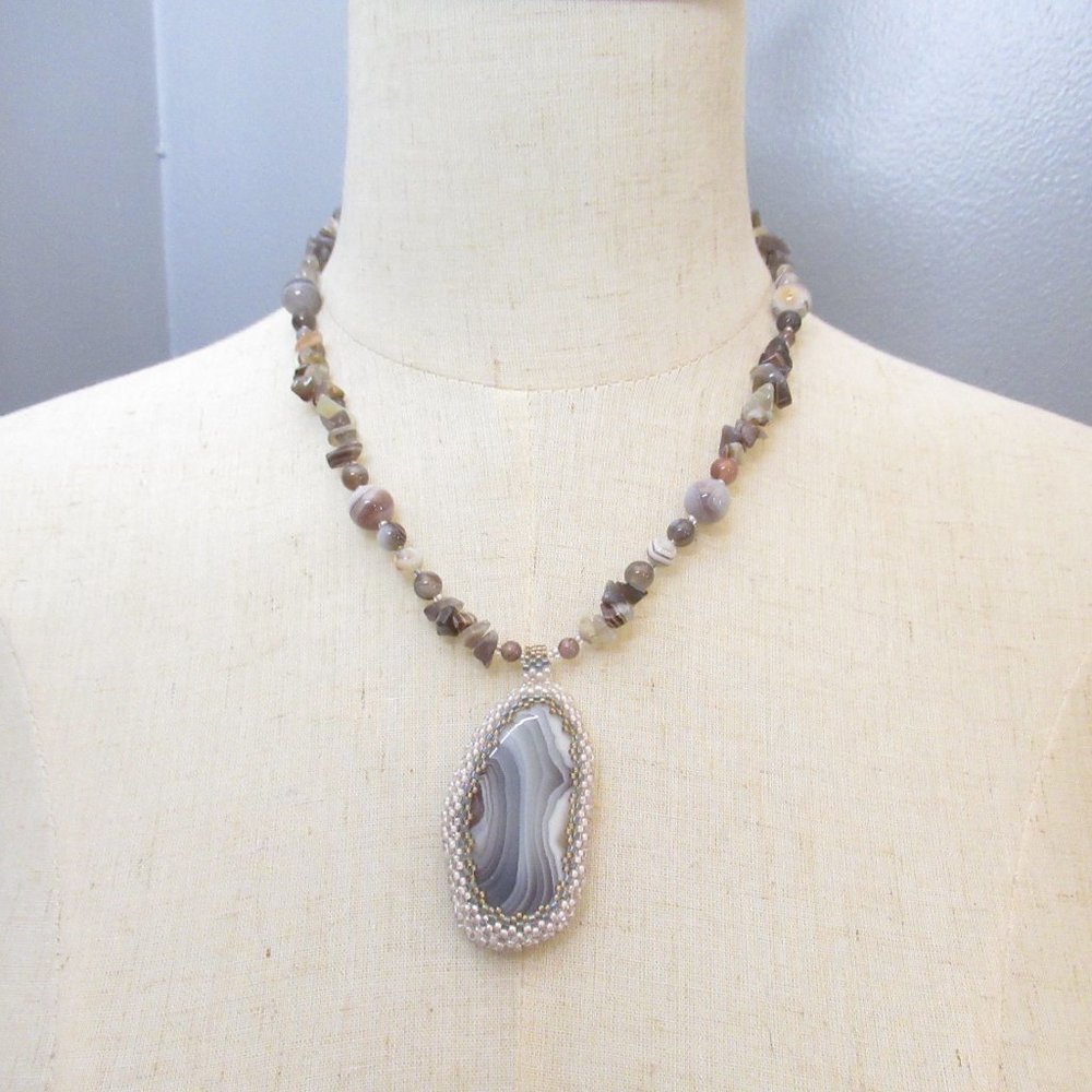 Botswana Agate Necklace with slice pendant